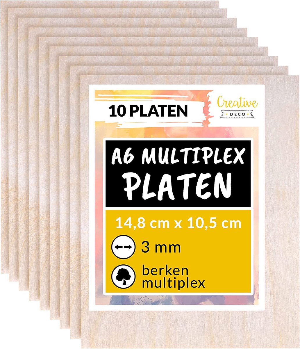 Creative Deco 10 x A6 Multiplex Platen 3mm | 148 x 105 x 3 mm | Berkenhout | Perfect voor Pyrografie, Lasersnijden, CNC, Fretwerk, Rolzaag